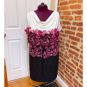 NWT London Times Draped Neck Color Blocked Floral Print Dress